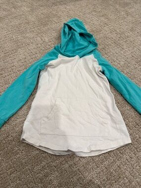 Girls' Hooded Raglan Pullover - Teal and White